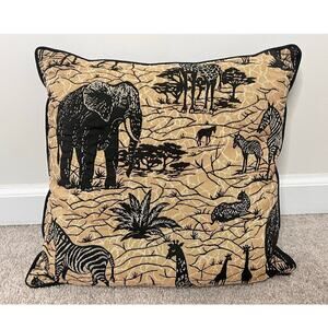 Vintage Jungle Safari Print Square Throw Pillow Tan / Black